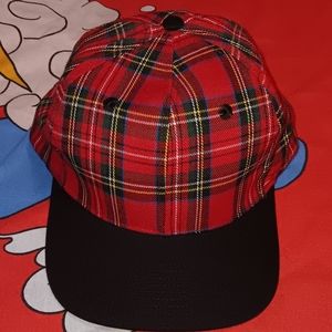 New 90s Red Plaid Flannel Snapback Cap Hat Vintage Blank